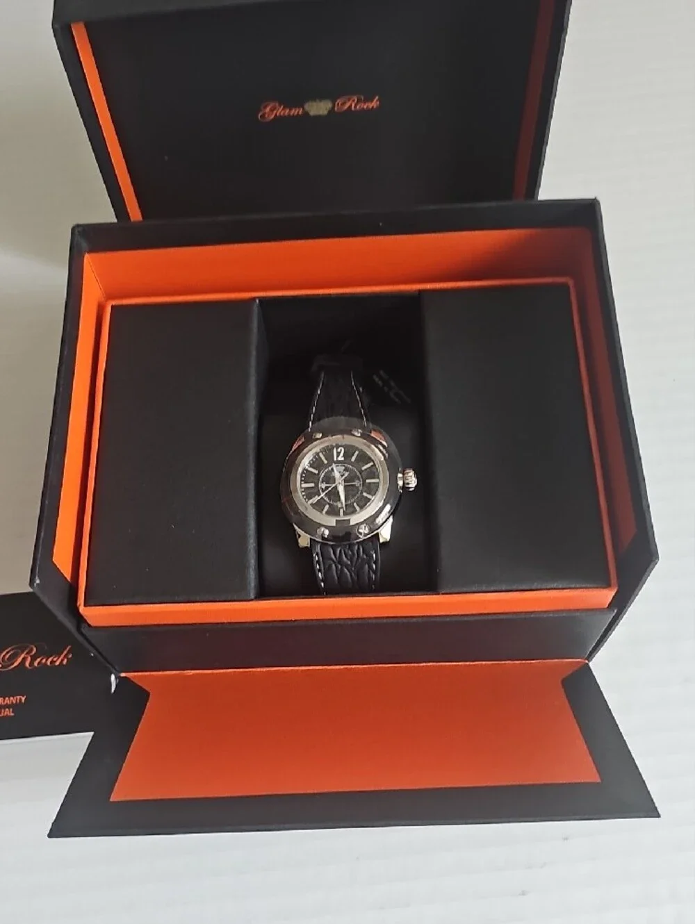 New GLAM ROCK Palm Beach GRD40059 Swiss Watch Black Leather Box & Papers NWT